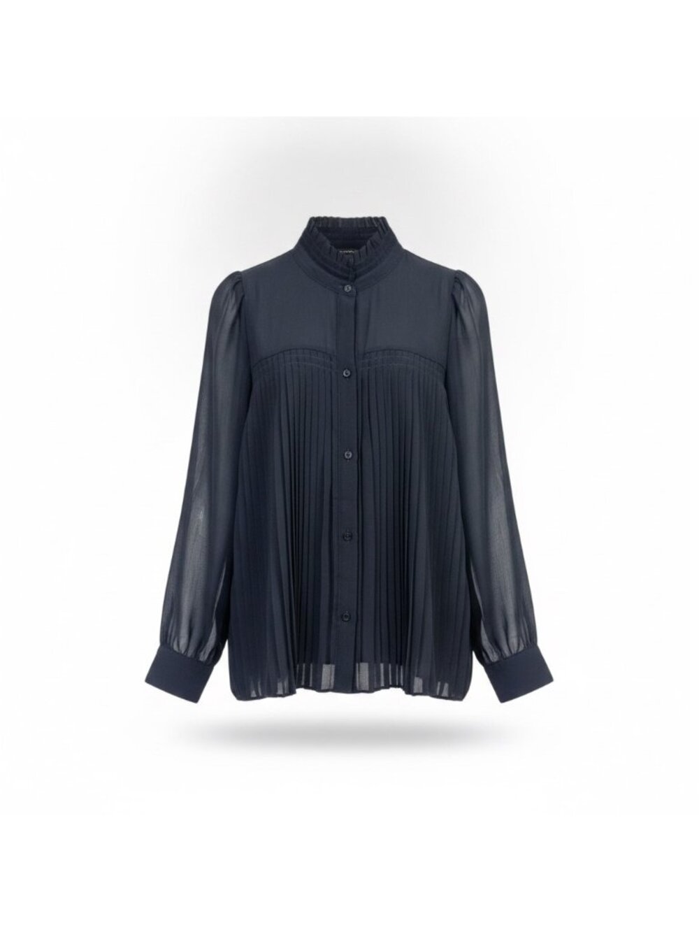 Banana Republic Womens Navy Blue Pleated Button-Down Blouse Size M